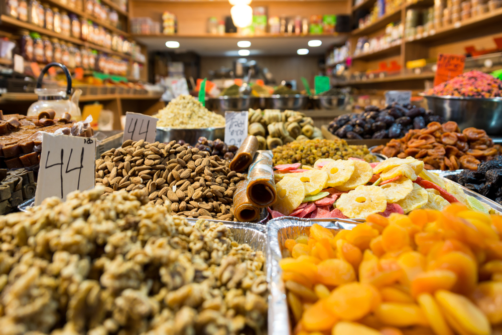 nuts at the shuk in in jerusalem